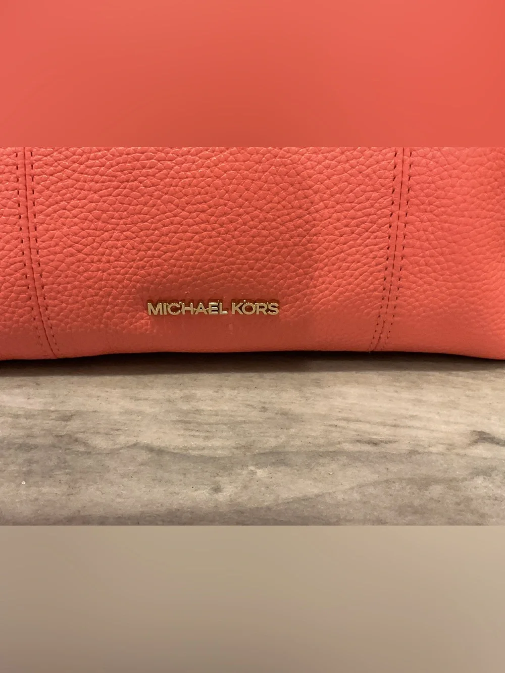 Michael Kors Coral Pebbled Leather Shoulder Bag with Gold Hardware